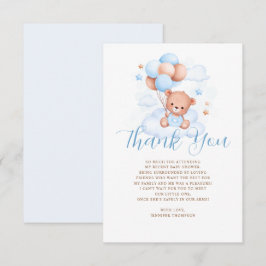 ブルーバルーンテディベア赤ちゃんシャワー サンキューカード