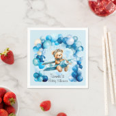 ブルーバルーンテディベア飛行機少年の赤ちゃんシャワー スタンダードカクテルナプキン (インサイチュ)