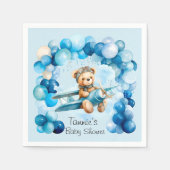 ブルーバルーンテディベア飛行機少年の赤ちゃんシャワー スタンダードカクテルナプキン (正面)