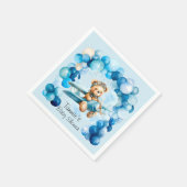 ブルーバルーンテディベア飛行機少年の赤ちゃんシャワー スタンダードカクテルナプキン (角)