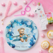 ブルーバルーンテディベア飛行機少年の赤ちゃんシャワー ペーパープレート (パーティー)