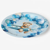 ブルーバルーンテディベア飛行機少年の赤ちゃんシャワー ペーパープレート (アングル)