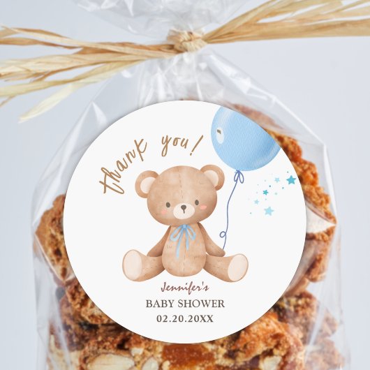 ブルーバルーンテディベア |男の子の赤ちゃんシャワー ラウンドシール