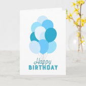 ブルーバルーンハッピーバースデー カード (黄色い花)