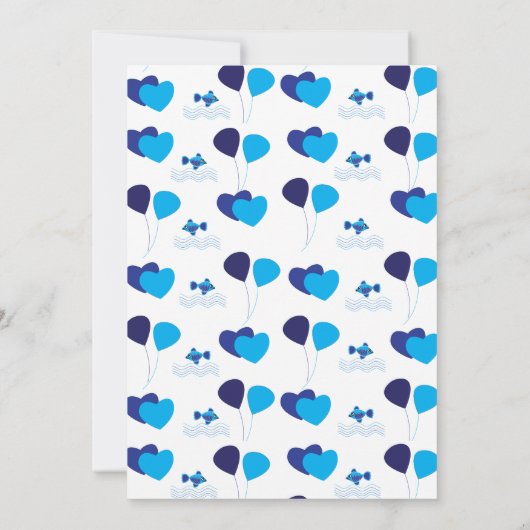 ブルーバルーンハートボーイ子供の誕生日パーティー 招待状 (裏面)