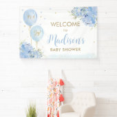 ブルーバルーンフローラベビーシャワー歓迎の背景 横断幕 (インサイチュ)