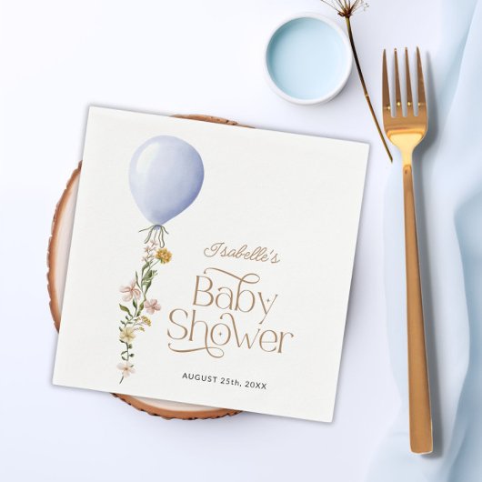 ブルーバルーンフローラボーイベビーシャワーテーマ紙 スタンダードカクテルナプキン