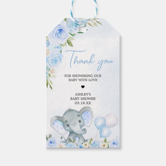 ブルーバルーンフローラ象メッセージカード ギフトタグ (正面)