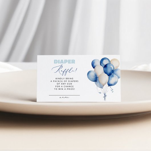 ブルーバルーンベアおむつラッフルボーイ赤ちゃんシャワー エンクロージャーカード