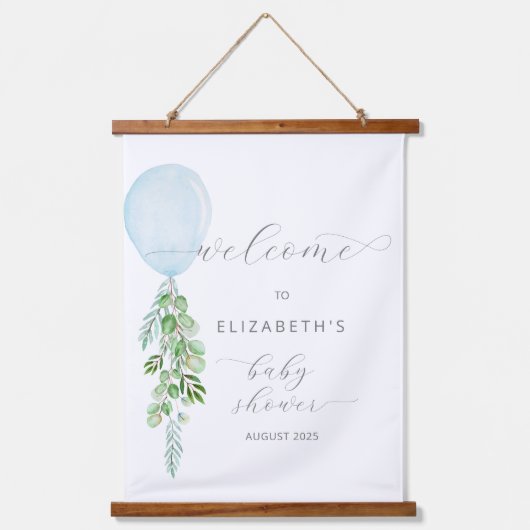 ブルーバルーンベイビーシャワーぶら下がったのタペストリー 吊り下げ型タペストリー (正面)