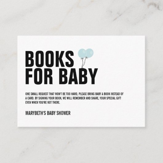 ブルーバルーンベビーシャワーがブックリクエストカードを持ってくる エンクロージャーカード (正面)