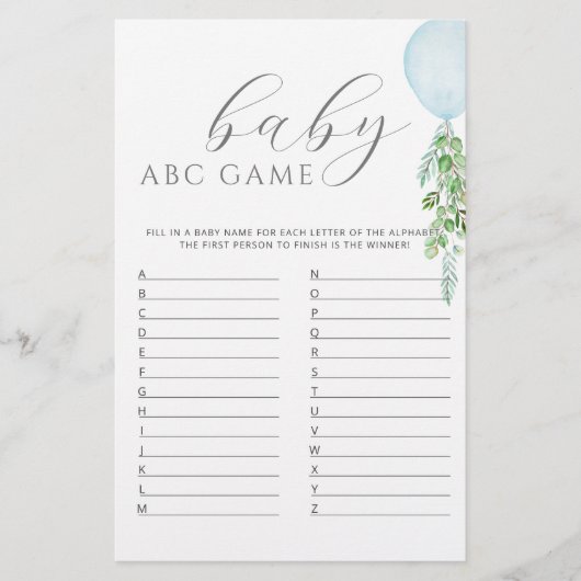 ブルーバルーンベビーシャワーゲームABC (正面)