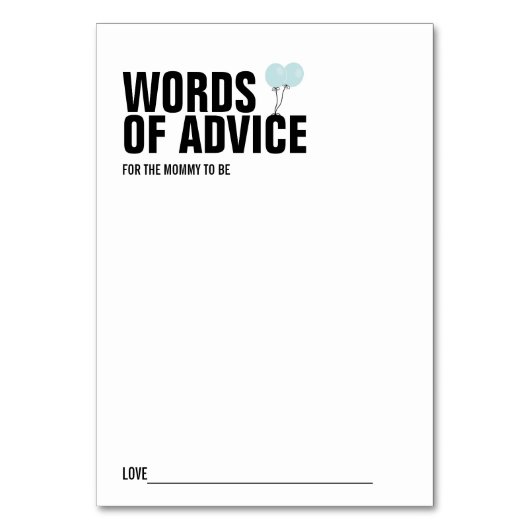 ブルーバルーンベビーシャワーママアドバイスカード テーブルナンバー (正面)