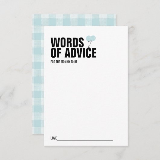 ブルーバルーンベビーシャワーママアドバイスカード 招待状 (正面/裏面)