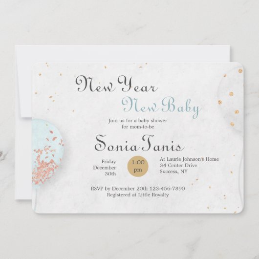 ブルーバルーンベビーシャワー招待状 招待状 (正面)