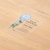 ブルーバルーンベビーシャワー アクリル招待状 (レイダウン)