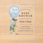 ブルーバルーンベビーシャワー アクリル招待状 (正面)