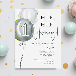 ブルーバルーンボーイファースト誕生日 招待状