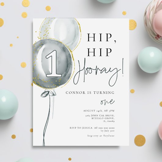 ブルーバルーンボーイファースト誕生日 招待状