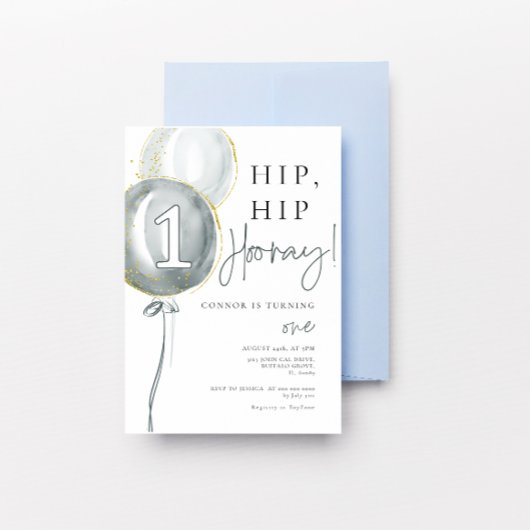 ブルーバルーンボーイファースト誕生日 招待状