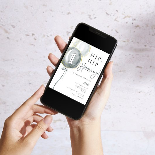 ブルーバルーンボーイファースト誕生日 招待状