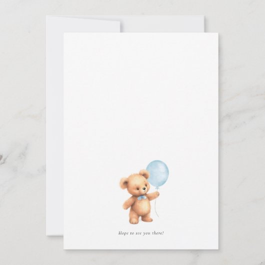 ブルーバルーンボーイベビーシャワーを待つことができる 招待状 (裏面)