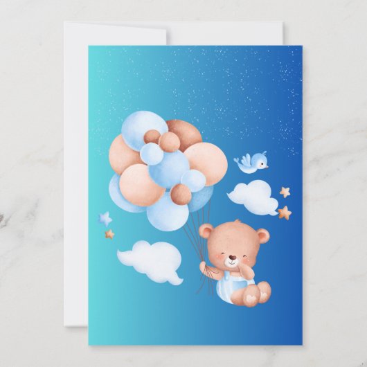 ブルーバルーンボーイベビーシャワーを待つことができる 招待状 (裏面)