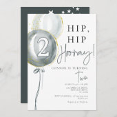 ブルーバルーンボーイ2誕生日 招待状 (正面/裏面)