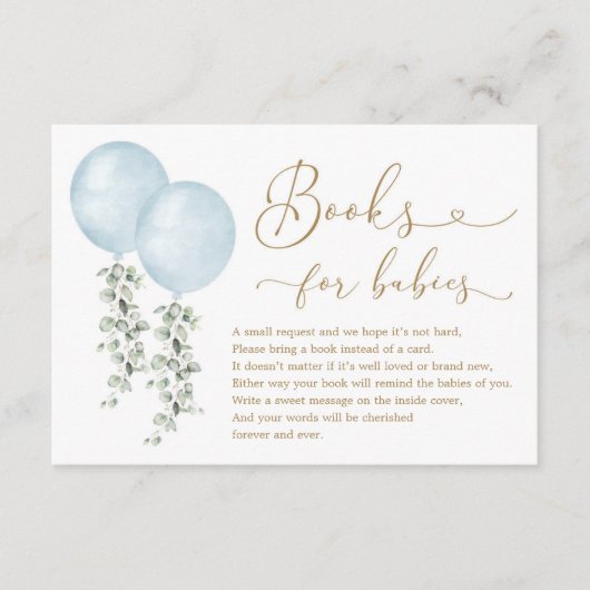 ブルーバルーンユーカリプトゥスブックス男の赤ちゃん エンクロージャーカード (正面)