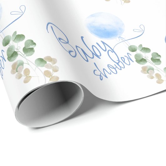 ブルーバルーンユーカリプトゥスボーイ赤ちゃんシャワー ラッピングペーパー (ロールコーナー)