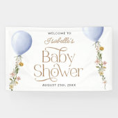 ブルーバルーンワイルドフラワーベビーシャワーへようこそ 横断幕 (横)