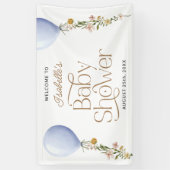 ブルーバルーンワイルドフラワーベビーシャワーへようこそ 横断幕 (縦)