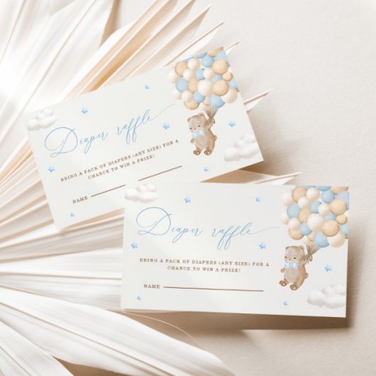 ブルーバルーン付きテディベアおむつラッフル エンクロージャーカード