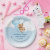 ブルーバルーン付きテディベア紙プレート ペーパープレート (パーティー)