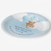 ブルーバルーン付きテディベア紙プレート ペーパープレート (アングル)