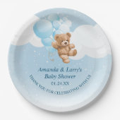 ブルーバルーン付きテディベア紙プレート ペーパープレート (正面)