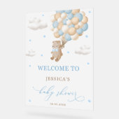 ブルーバルーン付きテディベア赤ちゃんシャワー歓迎 アクリルサイン (傾斜)