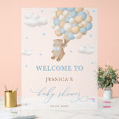 ブルーバルーン付きテディベア赤ちゃんシャワー歓迎 アクリルサイン (ウェディング)