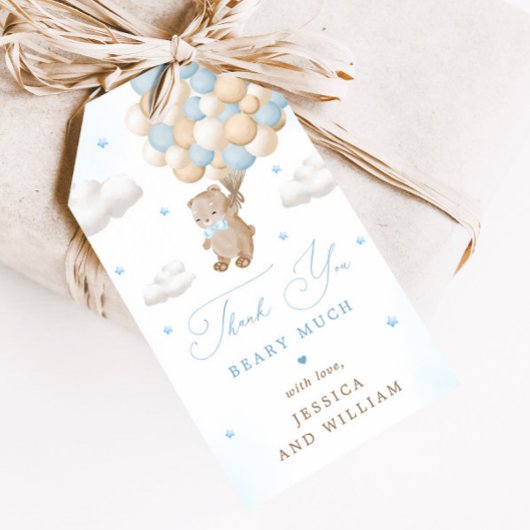 ブルーバルーン付きテディベア赤ちゃんシャワー ギフトタグ