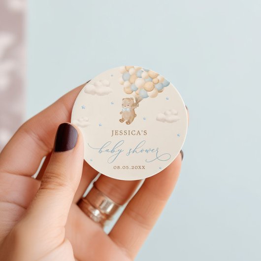 ブルーバルーン付きテディベア赤ちゃんシャワー ラウンドシール