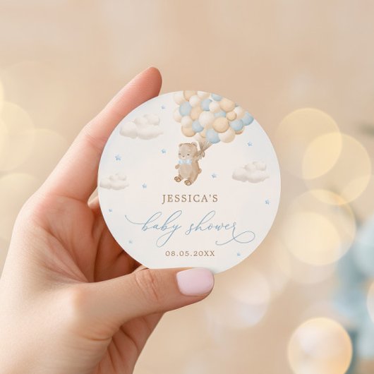 ブルーバルーン付きテディベア赤ちゃんシャワー ラウンドシール