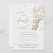 ブルーバルーン付きテディベア赤ちゃんシャワー 招待状 (正面)