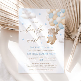 ブルーバルーン付きテディベア赤ちゃんシャワー 招待状