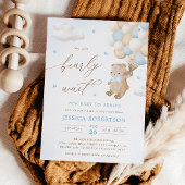 ブルーバルーン付きテディベア赤ちゃんシャワー 招待状