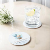 ブルーバルーン付き可愛いテディベア男の赤ちゃんシャワー ラウンドペーパーコースター