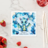 ブルーバルーン付き可愛いドラゴン男の子ベイビーシャワー スタンダードカクテルナプキン (インサイチュ)