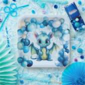 ブルーバルーン付き可愛いドラゴン男の子ベイビーシャワー ペーパープレート (パーティー)