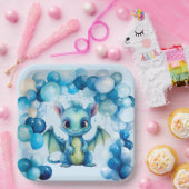 ブルーバルーン付き可愛いドラゴン男の子ベイビーシャワー ペーパープレート (パーティー)