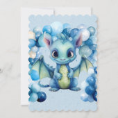 ブルーバルーン付き可愛いドラゴン男の子ベイビーシャワー 招待状 (裏面)