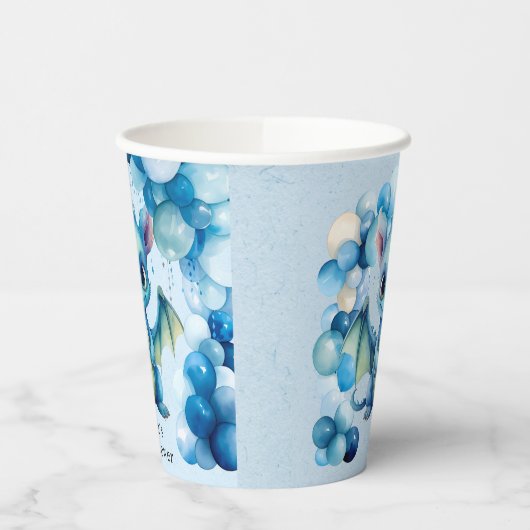 ブルーバルーン付き可愛いドラゴン男の子ベイビーシャワー 紙コップ (左)